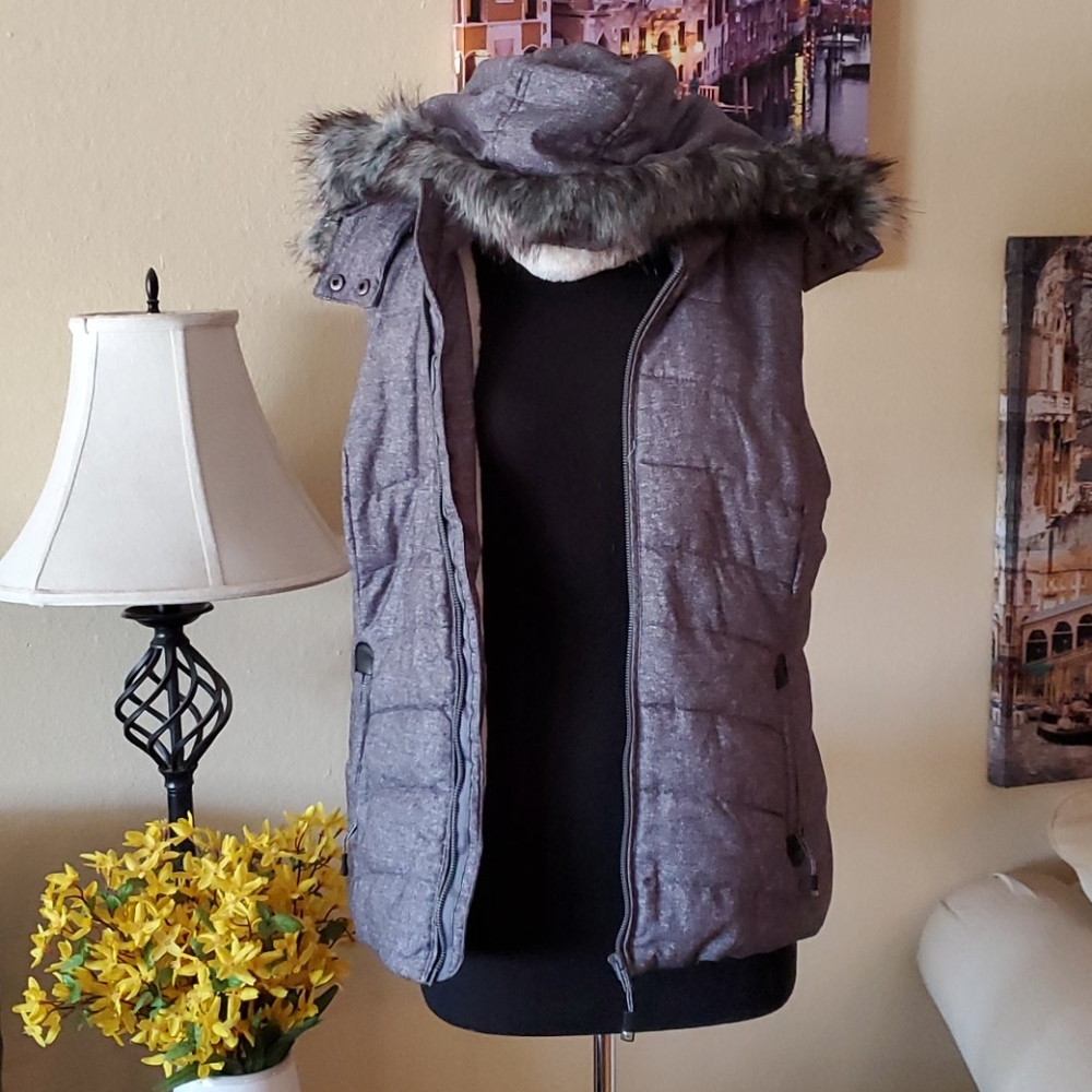 Gray fur lined puffy vest
